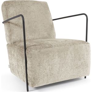 Kave Home - Gamer fauteuil in beige chenille en metaal met zwarte afwerking