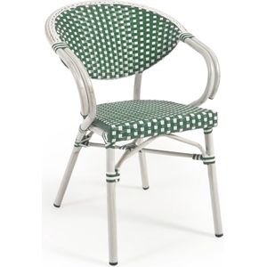 Kave Home Marilyn, Marilyn outdoor bistrostoel met armen van aluminium en synthetisch rotan in groen en wit