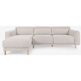 Kave Home Bank Singa wit, stof, 3-zits,  met chaise longue links