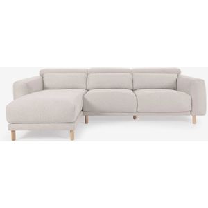 Kave Home Bank Singa wit, stof, 3-zits,  met chaise longue links