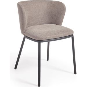 Kave Home Ciselia stoel in lichtbruine chenille en stalen poten met zwarte afwerking FSC Mix Credit