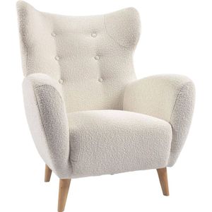 Kave Home - Patio fauteuil in wit fleece met massief, natuurlijk