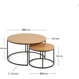 Kave Home Salontafel Yoana rond, hout eiken blank,, 80 x 45 x 80 cm