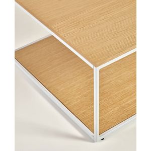 Kave Home - Yoana salontafel met eikenfineer tafelblad en onderstel, wit metalen frame, 110 x 60 cm