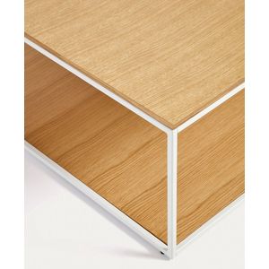 Kave Home - Yoana salontafel met eikenfineer tafelblad en onderstel, wit metalen onderstel, 80 x 80 cm