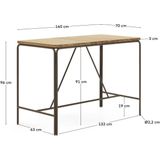 Kave Home - Salguer outdoor hoge tafel in massief acaciahout en bruin staal 140 x 70 cm FSC 100%.