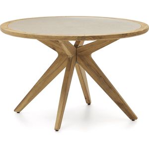 Kave Home - Julieta ronde tafel in beige polybeton en massief acaciahout Ø 120 cm FSC 100%