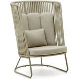 Kave Home - Outdoor fauteuil Saconca met hoge rugleuning in touw en groen gegalvaniseerd staal