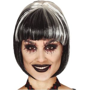 Halloween Pruik Bob Zwart Wit