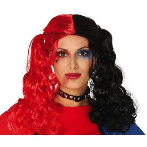 Carnavalspruik - Rood Zwart - Synthetisch - Harley Quinn