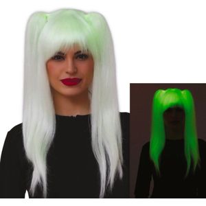 Fiestas Guirca - Glow in the dark pruik - lang haar - blond - dames - Halloween/spook/heks