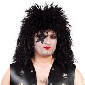 FIESTAS GUIRCA Zwarte rocker pruik (eenheidsmaat), kostuumaccessoire voor rockthemafeesten en feesten, ideaal voor volwassen mannen voor Halloween en carnaval, zwart