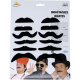 Guirca Zelfklevende plaksnorren - set van 12 stuks - carnaval/verkleed accessoires - zwart - Verkleedsnorren