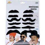 Guirca Zelfklevende plaksnorren - set van 12 stuks - carnaval/verkleed accessoires - zwart - Verkleedsnorren