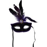 Fiestas Guirca Verkleed oogmasker Venitiaans - paars met veren - volwassenen - Carnaval/gemaskerd bal