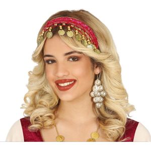 Fiestas Guirca Buikdanseres haarband/diadeem met muntjes - fuchsia roze - dames verkleedaccessoire