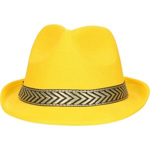 Carnaval verkleed Trilby/gangster hoedje - geel - polyester - heren/dames