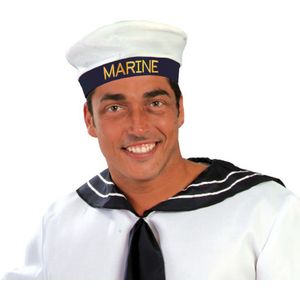 Guirca Carnaval verkleed Matroos/matrozen hoedje - wit/blauw - voor volwassenen - Maritiem thema