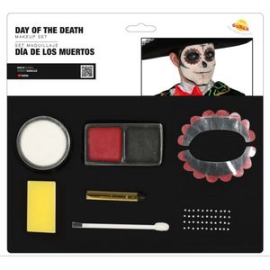 Schminkset - 7-Delig - Dia de los Muertos - Wit/Zwart/Rood - Inclusief Oogstickers