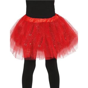 Kostuumaccessoires - Tutu - Rood - Tule - Met Zilverkleurige Glitters