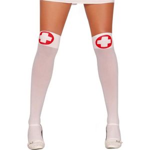 Fiestas Guirca Sexy zuster/verpleegster verkleed kousen/kniekousen - wit/rood - Carnaval accessoires