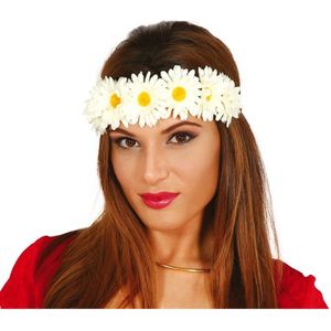 Guirca - Diadeem bloemen hippie, 18679, wit/geel, Taglia Unica