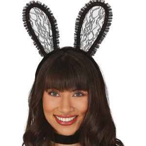 Fiestas Verkleed diadeem sexy paashaas/bunny oren - zwart kant - dames - Carnaval