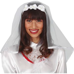 Guirca Carnaval verkleed vrijgezellenfeest - sluier op diadeem - wit - tule stof - dames - bruiloft