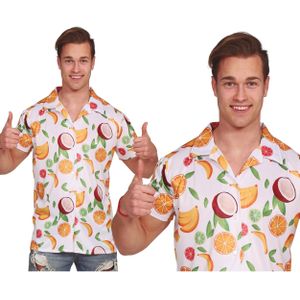 Tropical party Hawaii blouse heren - tropisch fruit - wit - carnaval/themafeest