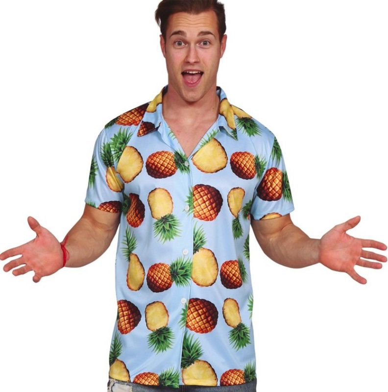 Partychimp - Tropical Party Blouse - Ananas - Blauw - Carnaval/Themafeest