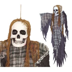 Halloween/horror thema hang decoratie Skelet/Zombie - met gescheurde kleding - griezel pop - 120 cm - Feestdecoratievoorwerp