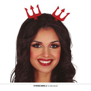 Halloween diadeem - duivel hoorntjes - drietand - one size - rood - Verkleedhoofddeksels