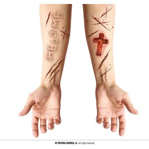 Halloween tattoo nep littekens/wonden - Horror/bezeten verkleed thema - Bloed - Verkleed tatoeages