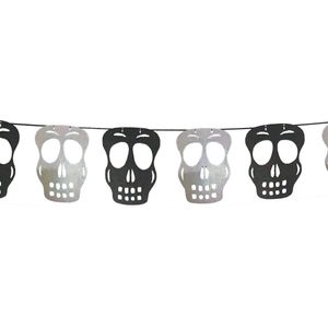 Halloween Vlaggenlijn Doodshoofden Zwart Zilver 2,75m