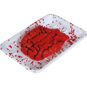 Fiestas Guirca Horror nep hersenen op schaaltje - bebloede lichaamsdelen - 18 x 13 cm - Halloween decoraties