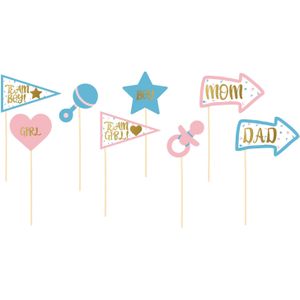 Gender reveal foto prop set - 8-delig - jongen/meisje babyshower thema feest - photo booth - Fotoprops