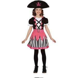 Guirca - Piraat & Viking Kostuum - Beruchte Piraat Rozalina Van De Zoete Wateren - Meisje - Roze, Zwart - 5 - 6 jaar - Carnavalskleding - Verkleedkleding
