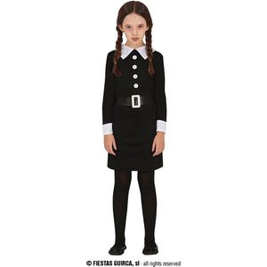 Fiestas Guirca - Thursday jurkje met riem - 5-6 jaar - Wednesday Addams kostuum - Wednesday jurk - Halloween Kostuum voor kinderen - Halloween - Halloween kostuum meisjes