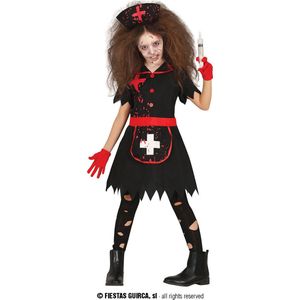 Guirca - Verpleegster & Masseuse Kostuum - Gek Op Bloed Verpleegster - Meisje - Zwart - 5 - 6 jaar - Halloween - Verkleedkleding