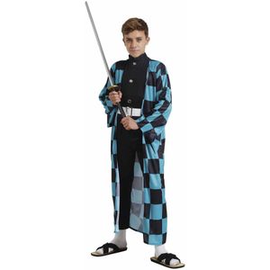 Guirca - Ninja & Samurai Kostuum - Demonenjager Mr Kamado - Man - Blauw, Zwart - Maat 52-54 - Carnavalskleding - Verkleedkleding