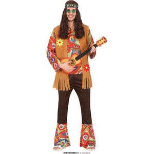 FIESTAS GUIRCA Hippiekostuum Flower Power voor heren, jaren '70-kostuum, maat L, 52-54