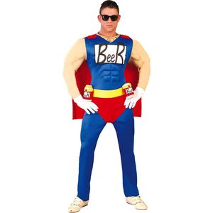 FIESTAS GUIRCA Beerman kostuum voor heren, grappig biersuperheldenkostuum voor heren, met bierhouder, maat S 46-48