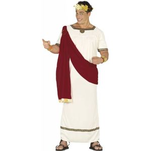 FIESTAS GUIRCA Romeins keizerkostuum voor heren, Romeinse toga, bordeauxrood en wit, Grieks kostuum voor heren, maat S 46-48