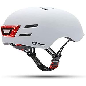 Youin Goedgekeurde helm met led voor en achter, wit, maat M, bescherming en zichtbaarheid voor scooters en fietsen