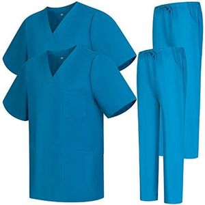 MISEMIYA Uniform Scrub Set Unisex Bz-2-6801-6802, Set van 2, Blauw, Maat XS