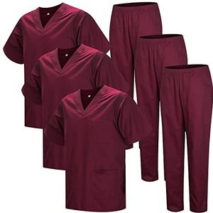 MISEMIYA - Pack * 3 Sets - Unisex Sanitair Uniform Medische Sanitaire Uniformen Sanitaire Sets 3-817-8312, Granaat 22, 4XL