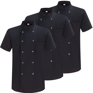 MISEMIYA - Pak van 3 stuks -Chef Gentleman jassen met hervormde knoop - Ref.8421B, zwart, S, zwart.