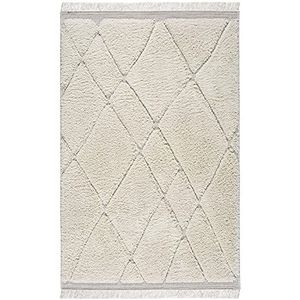 ECCOX - Hoogpolig tapijt van polypropyleen met jute basis, zacht en duurzaam tapijt, voor ingang, woonkamer, eetkamer, slaapkamer, kleedkamer, wit (130 x 190 cm)