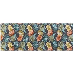 DRW Bedhoofdeinde van polyester met bladeren en hout, 160 x 10 x 60 cm