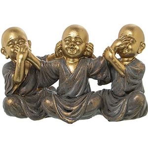 DRW Set van 3 Boeddha van wijsheid in één stuk, goudkleurig, 16 x 7 x 10 cm